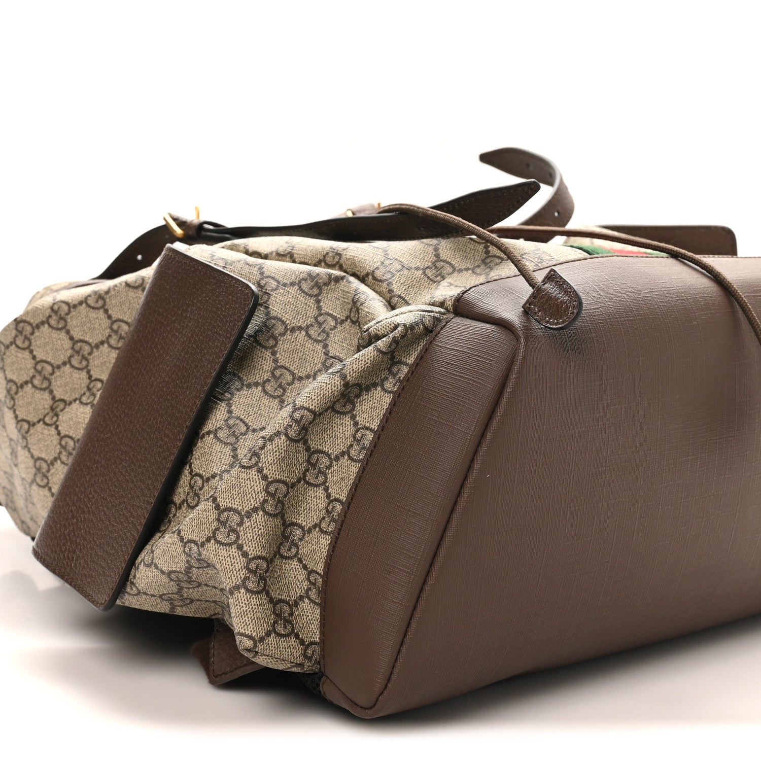 GG Supreme Monogram Medium Ophidia Double Buckle Backpack Brown