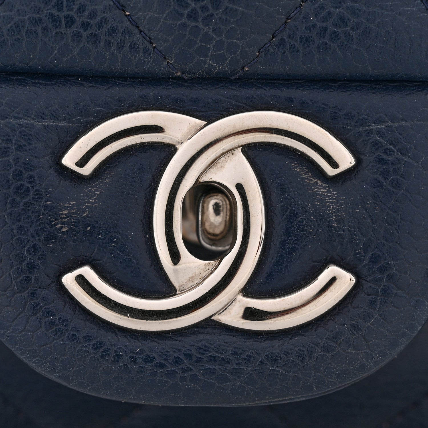 Caviar Quilted Maxi Double Flap Navy Blue