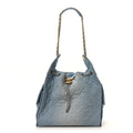 Washed Denim Quilted Medium Chanel 25 Handbag Blue